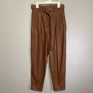 Babaton Women's Brown Belted Faux Leather Dress Pants